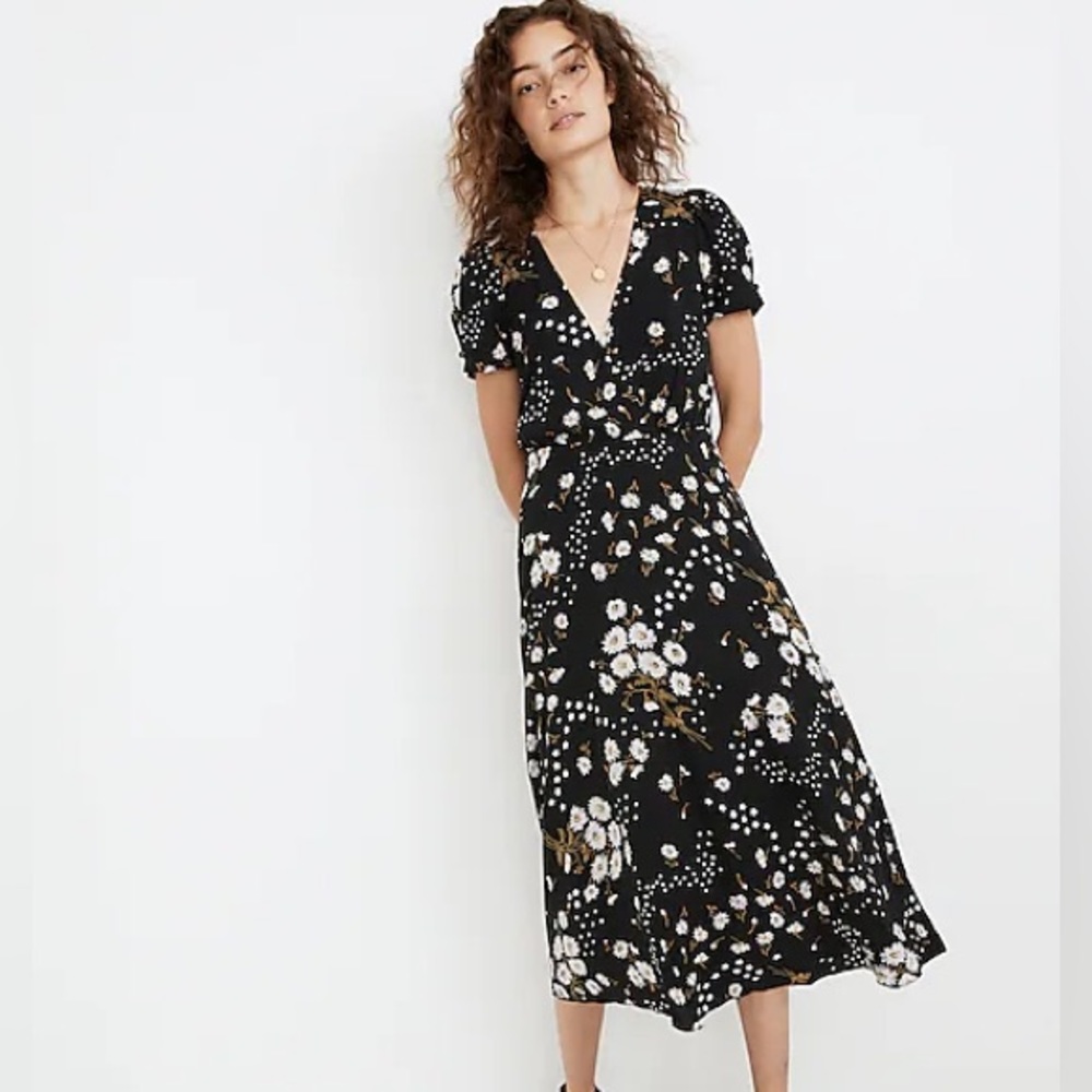 Madewell Puff Sleeve Floral Midi Dress / slightly damaged